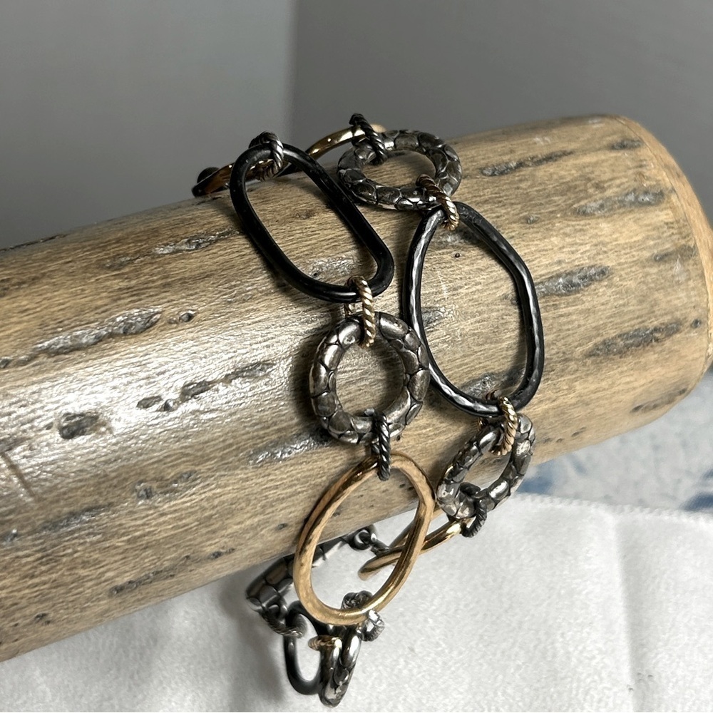 Brighton Pebble Metal Bracelet Double Strand Tri-tone Silver Plated 8.5"L